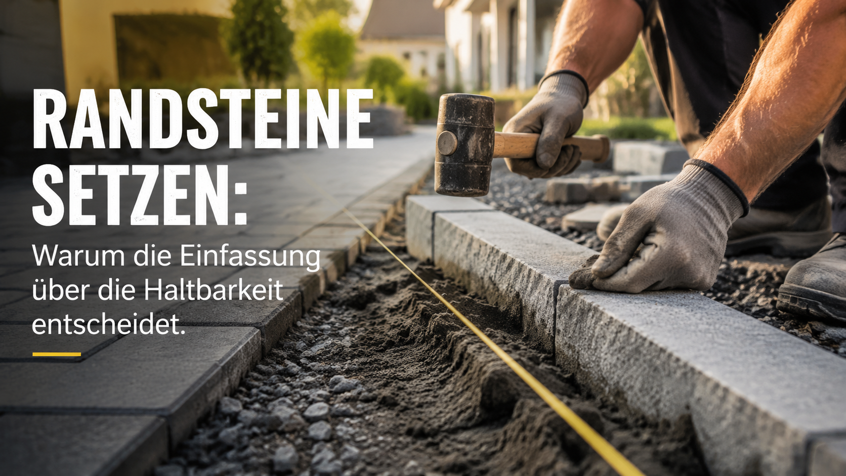 Gesetzte Randsteine als Einfassung einer Pflasterfläche